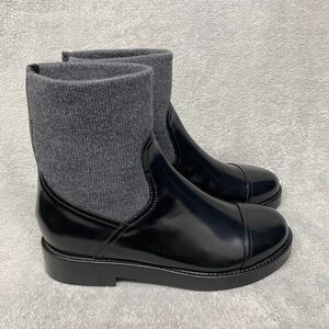 J. Crew Womens Boots 7.5 Black Italian Leather Rib Cuff Chelsea Ankle Pull On